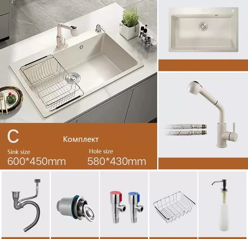 Vegetable washing basin Quartz stone sink Single trough domestic vegetable washing basin Granite kitchen sink Oat