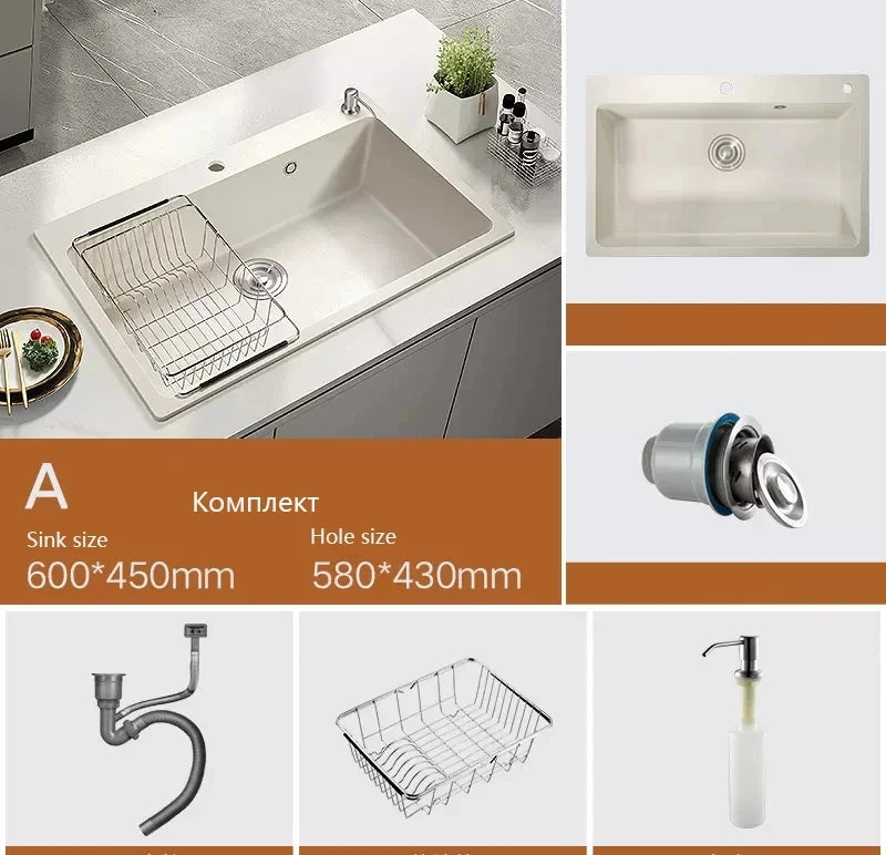 Vegetable washing basin Quartz stone sink Single trough domestic vegetable washing basin Granite kitchen sink Oat