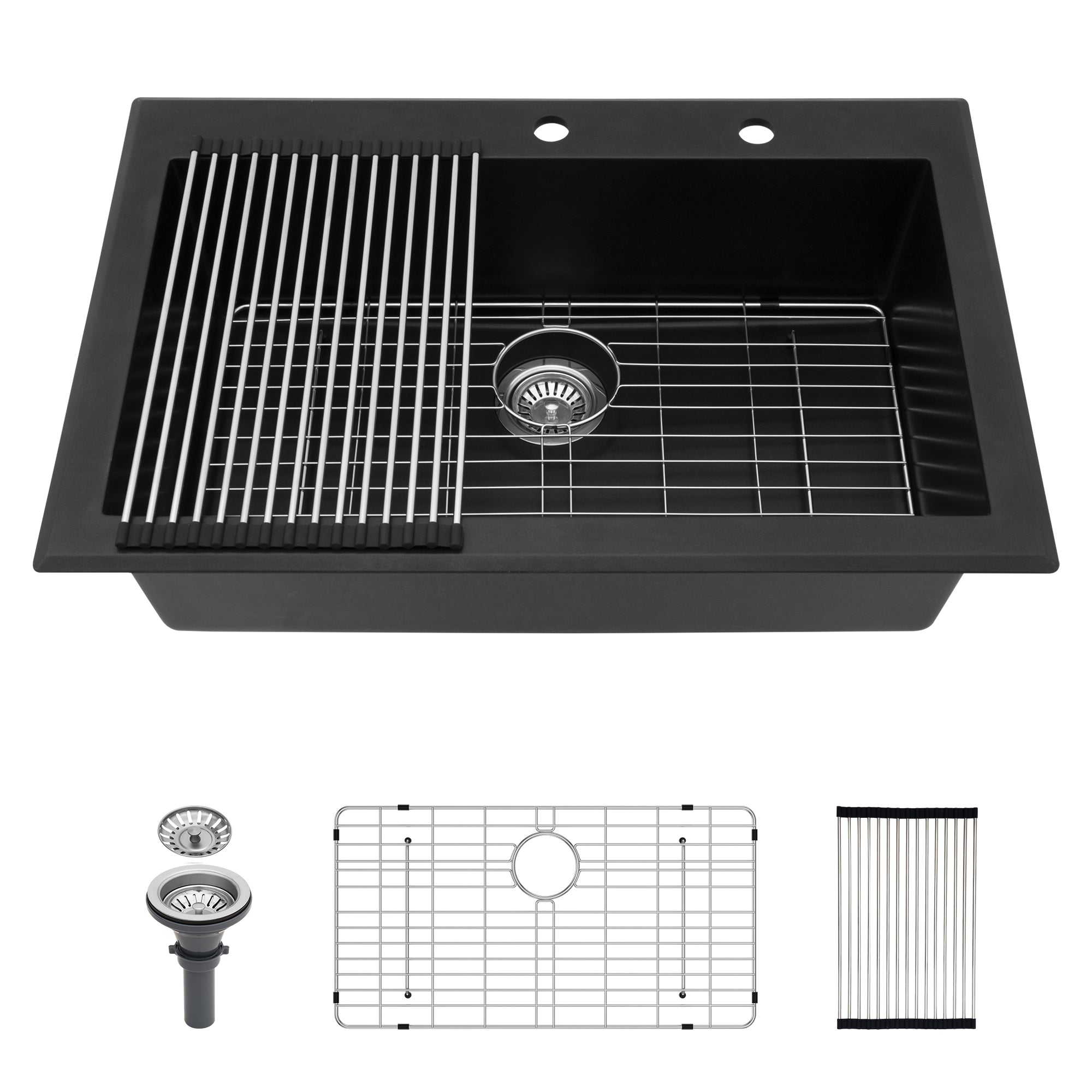 Quartz Kitchen Sink - 33x22" Black granite composite Drop in kitchen sink