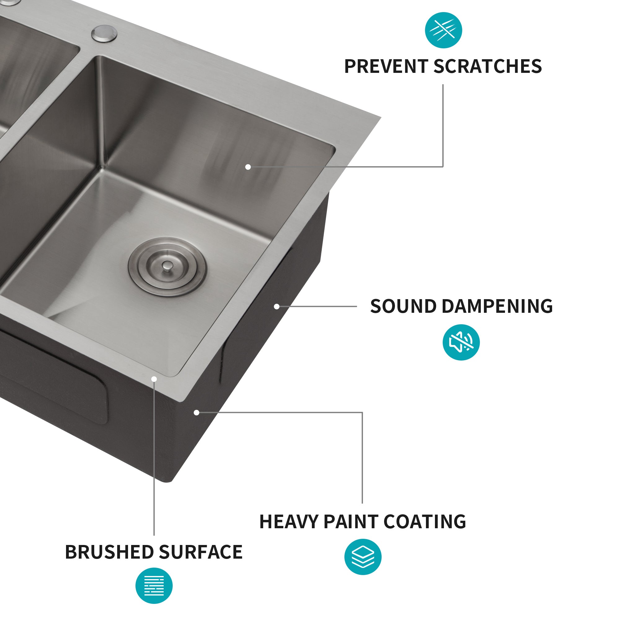 Double Bowl (50/50) Drop in Sink - 33"x22"x10" Stainless Steel Kitchen Sink 16 Gauge with Two 10" Deep Basin