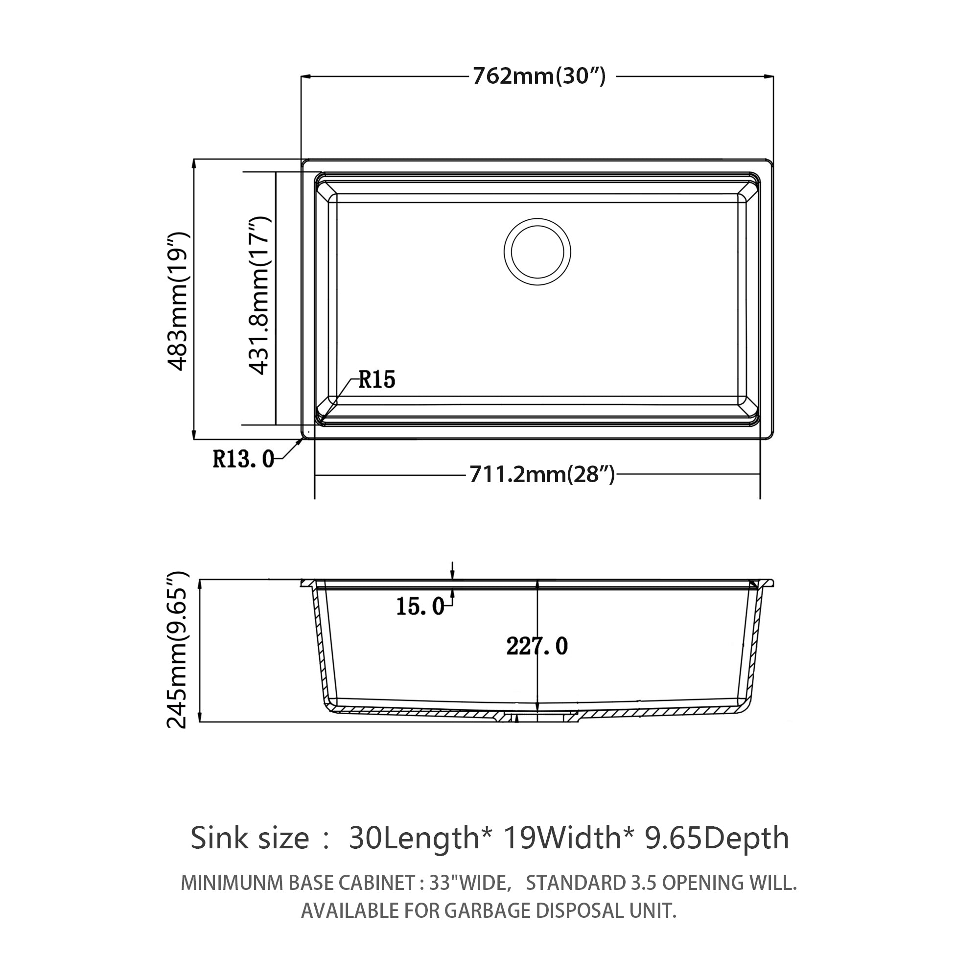 Quartz Kitchen Sink - 30x19" White granite composite Workstation undermount kitchen sink