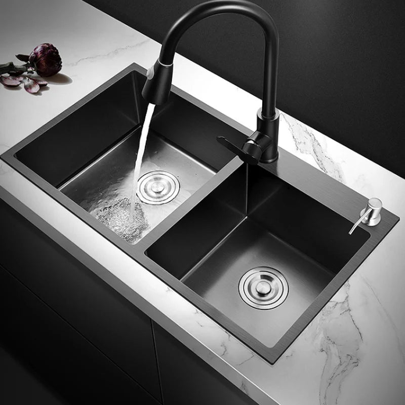 304 Stainless Steel Nano Black Kitchen Sink Vegetable Wash Basin For Home Fixture With  Faucet Drain Accessories Topmount