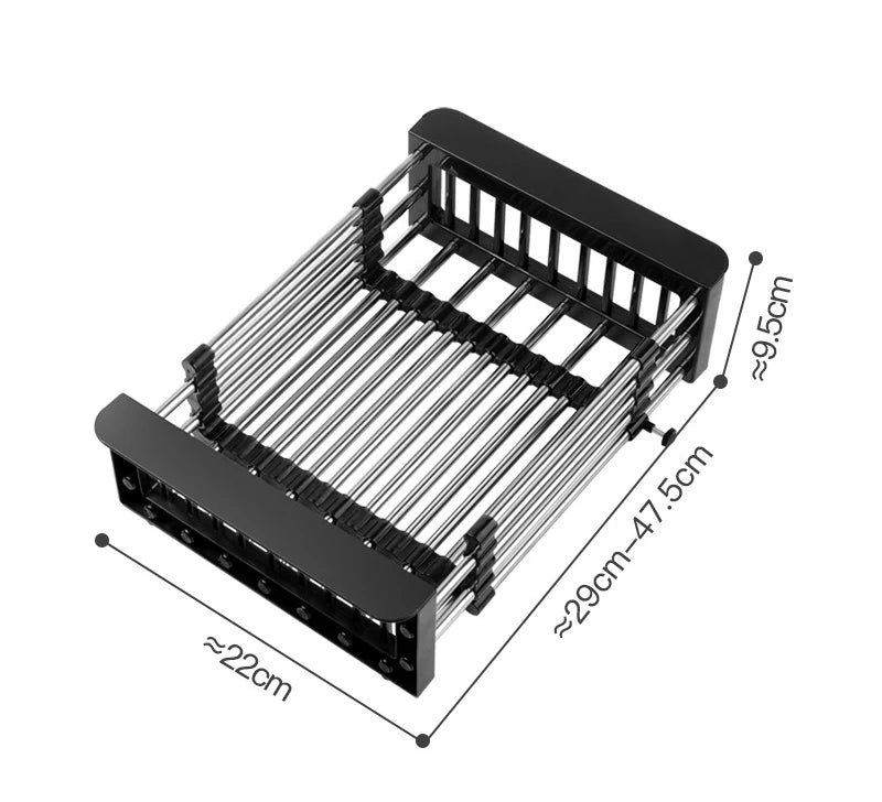 Регулируемая сушилка для посуды из нержавеющей стали, сушилка для раковины, выдвижная корзина для хранения овощей и фруктов, кухонная утварь