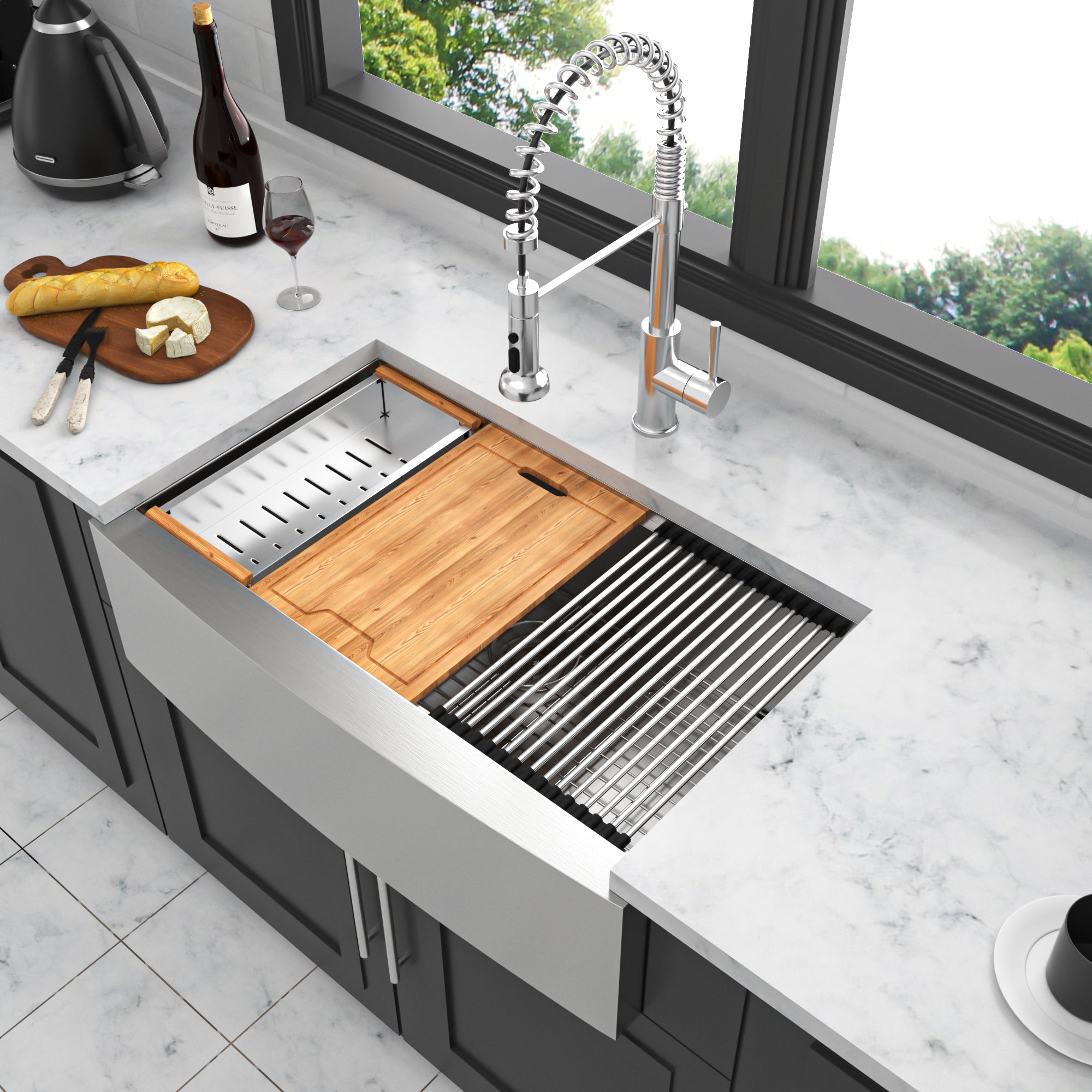 36 Farmhouse Sink Workstation - 36*22*10 Inch Kitchen Sink Stainless Steel 16 gauge Apron Front Kitchen Sink