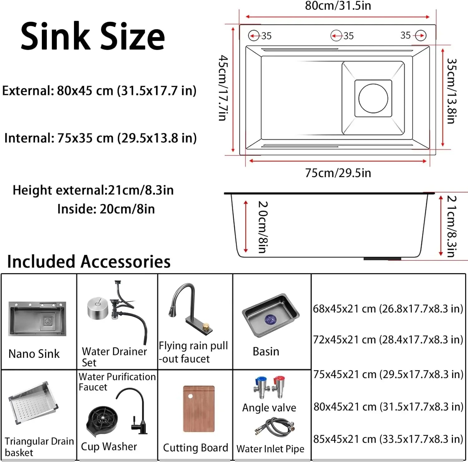 31.5-inch Black-Grey Nano Kitchen Sink 304 Stainless Steel For Sinks Organizer Multifunction Strainer Waterfall Fixture Home