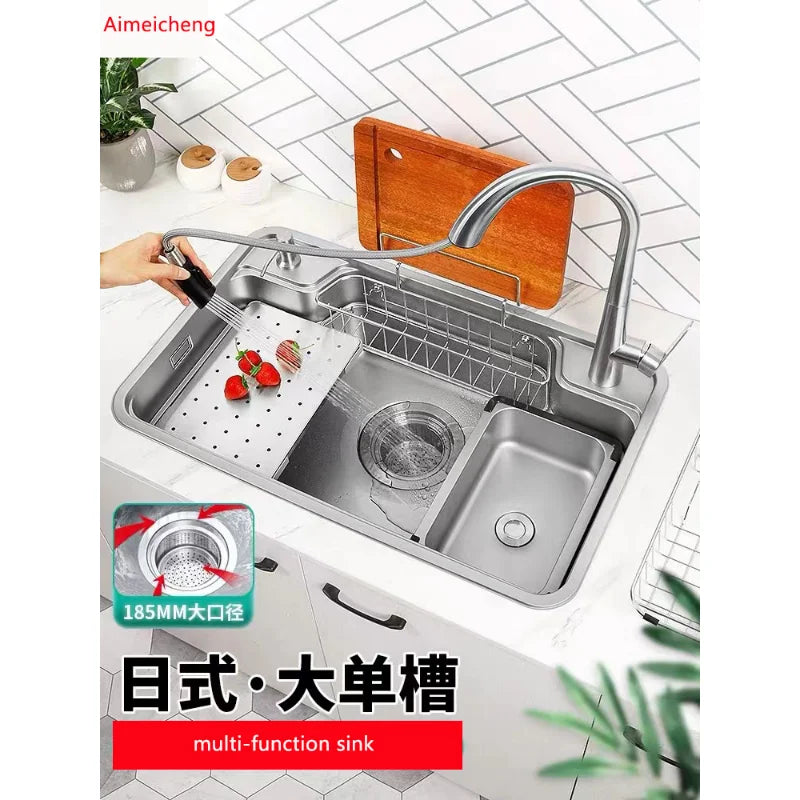 Kitchen Sink 3D Flat Large Single Slot Nano 304 Stainless Steel Sink