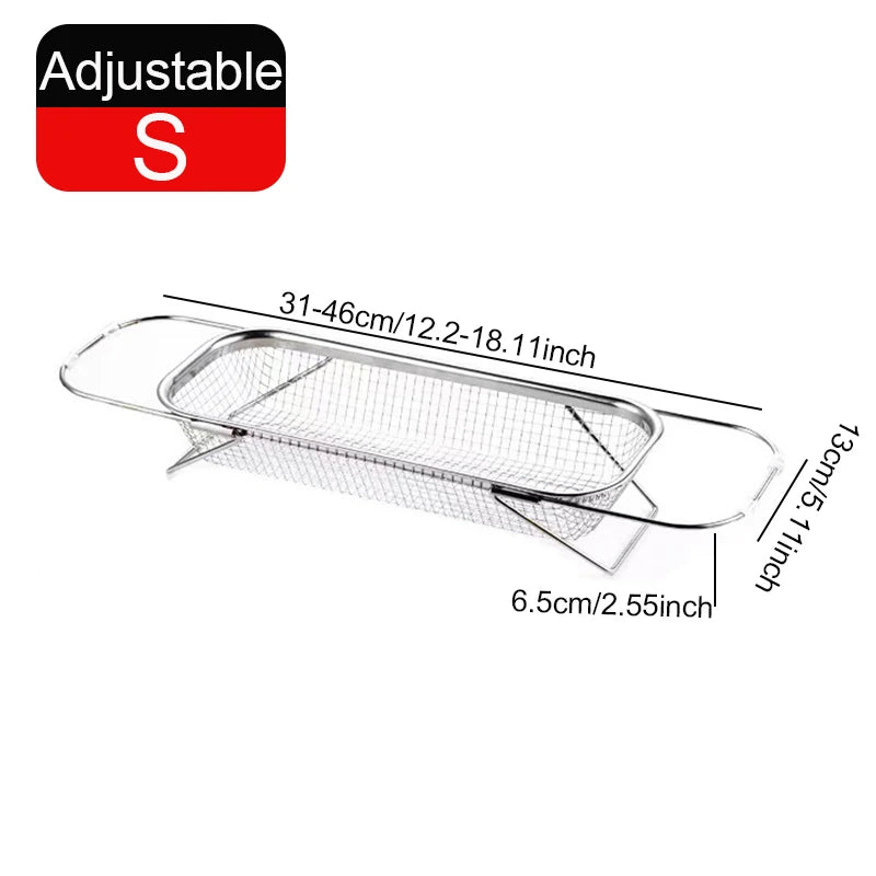 Adjustable Dish Drying Rack Stainless Steel Dish Drainer Fruit Vegetable Drainer Kitchen Sink Drain Holder Storage Rack