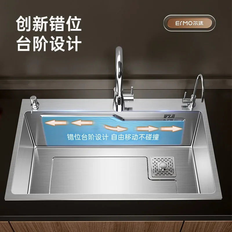 Multiple Size Nano 304 Stainless Steel Kitchen Sink Large Single-slot Washbasin Bowl For Home Improvement Drain Accessories