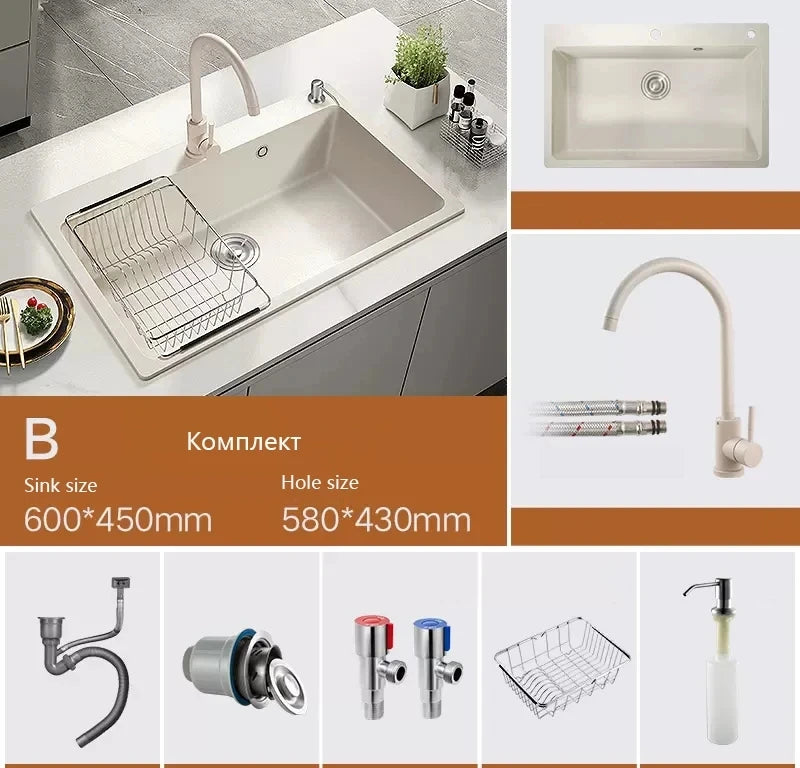 Vegetable washing basin Quartz stone sink Single trough domestic vegetable washing basin Granite kitchen sink Oat