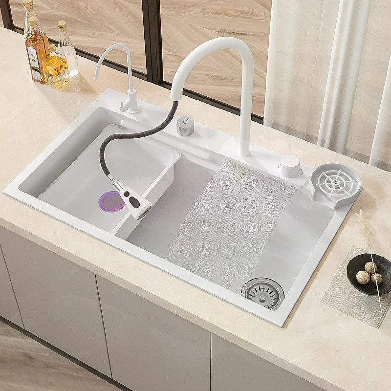 Nano Waterfall Kitchen Sink White Large Single Slot Nano 304 Stainless Steel Kitchen Sink With Waterfall Faucet For Kitchen