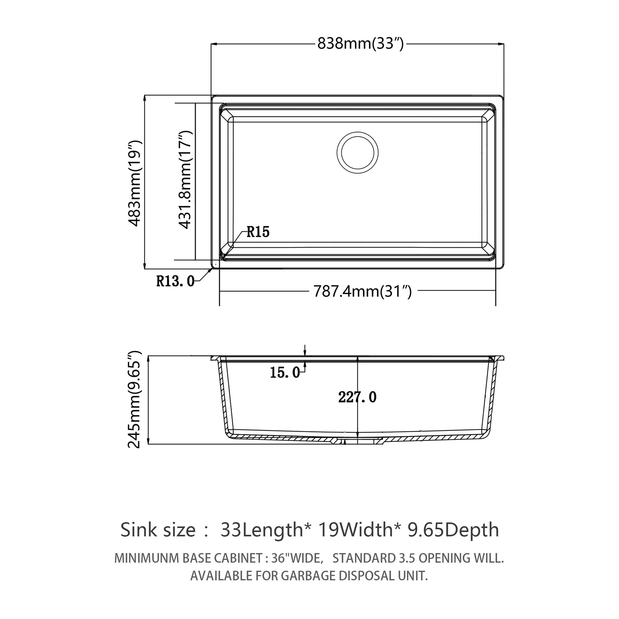 Quartz Kitchen Sink - 33x19" White granite composite Workstation undermount kitchen sink