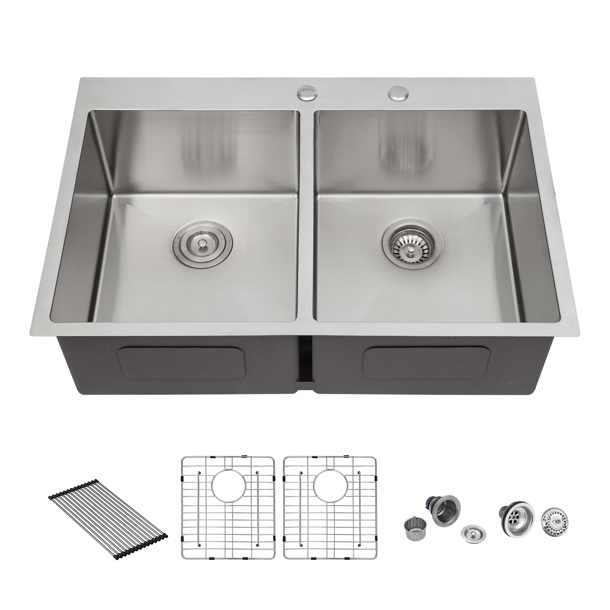 Double Bowl (50/50) Drop in Sink - 33"x22"x10" Stainless Steel Kitchen Sink 16 Gauge with Two 10" Deep Basin