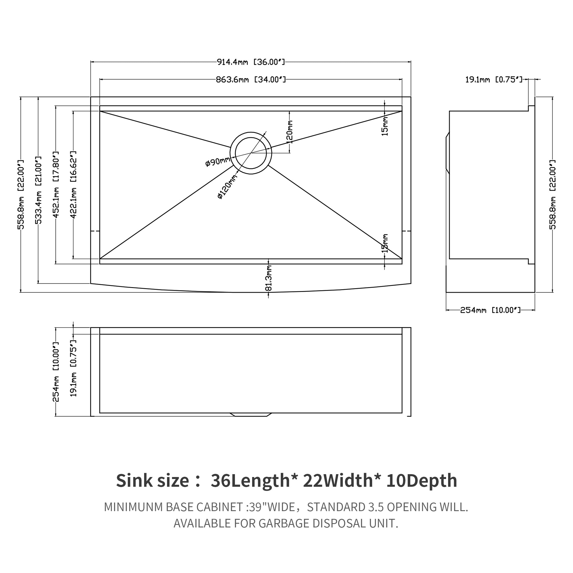 36 Farmhouse Sink Workstation - 36*22*10 Inch Kitchen Sink Stainless Steel 16 gauge Apron Front Kitchen Sink