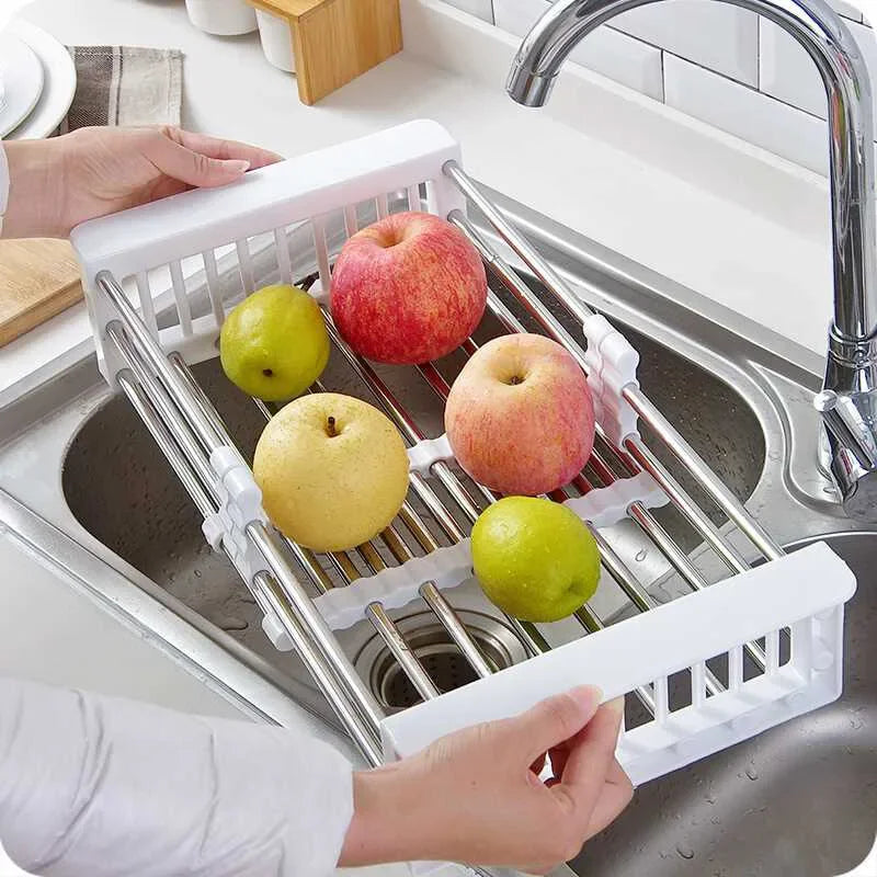 Kitchen Retractable Sink Water Filter Rack Drain Basket Stainless Steel  Sink Dish Drainer Counter