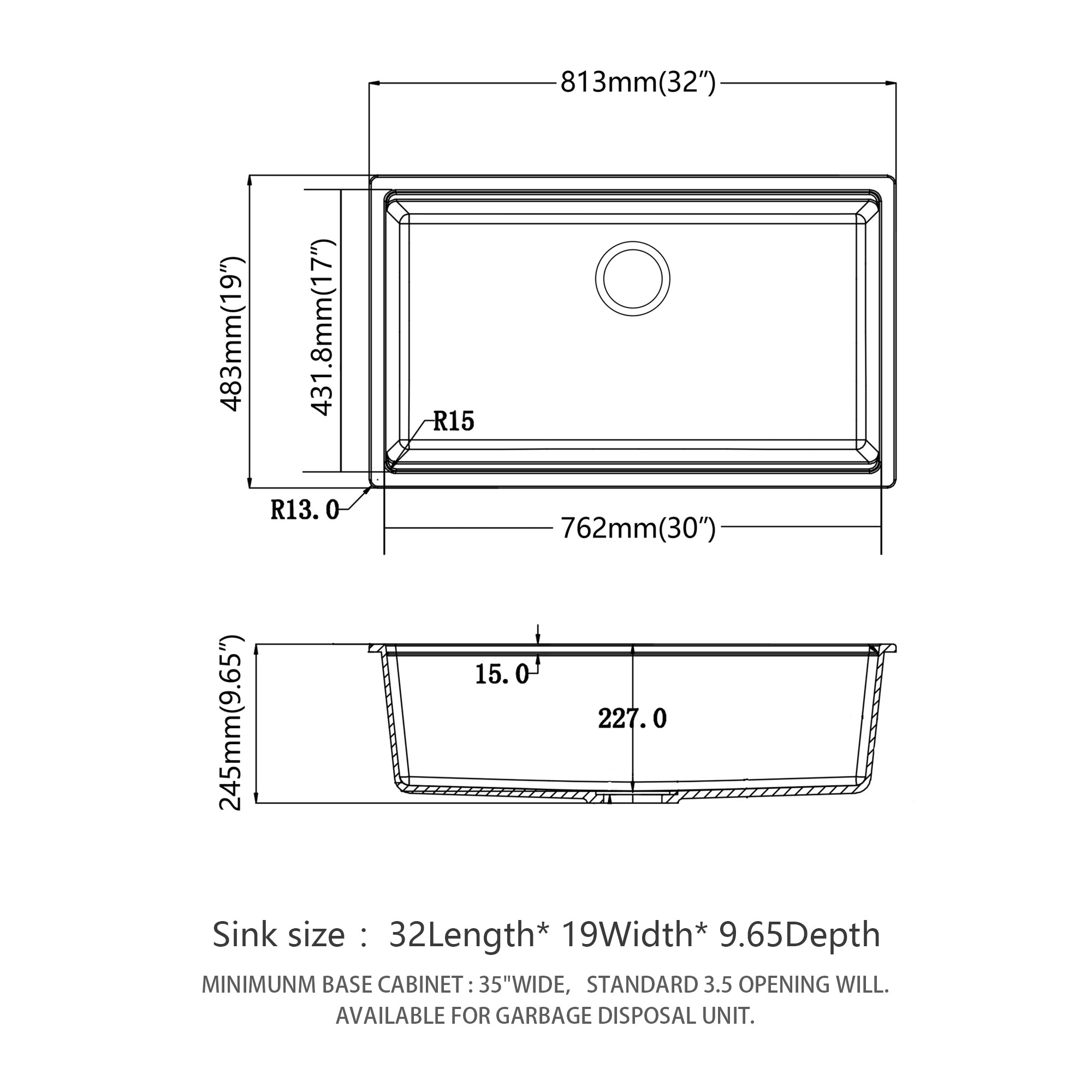 Quartz Kitchen Sink - 32x19" Black granite composite Workstation undermount kitchen sink