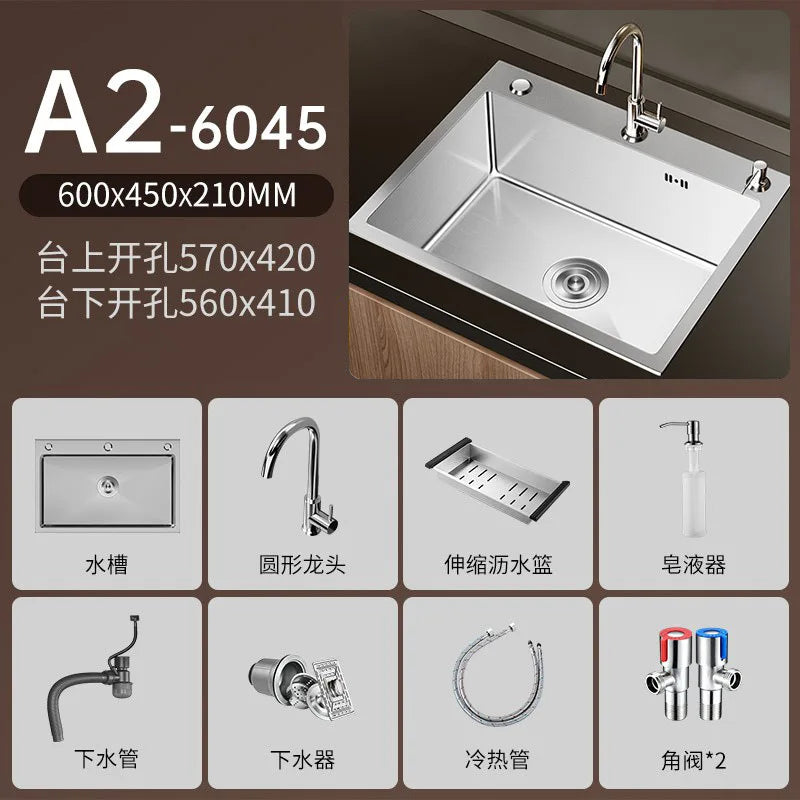 Multiple Size Nano 304 Stainless Steel Kitchen Sink Large Single-slot Washbasin Bowl For Home Improvement Drain Accessories