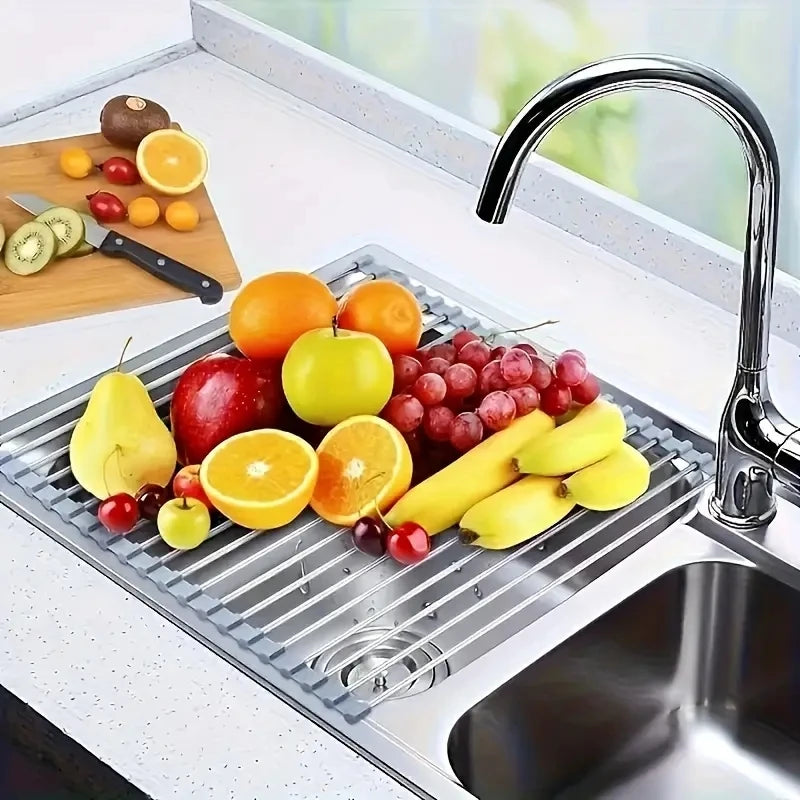 Silicone Stainless Steel Fruit & Vegetable Dish Drainer Kitchen Sink Shelf Kitchen Tools Sponge Holder Kitchen Tools  Strainer