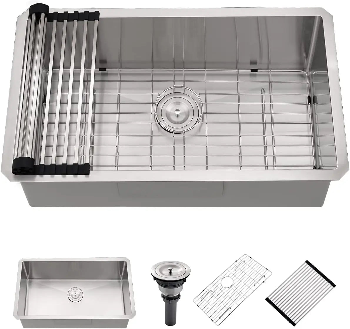 32” X 17” X 9” Kitchen Sink, 18 Gauge Undermount  Nano Black Stainless Steel Kitchen Sink