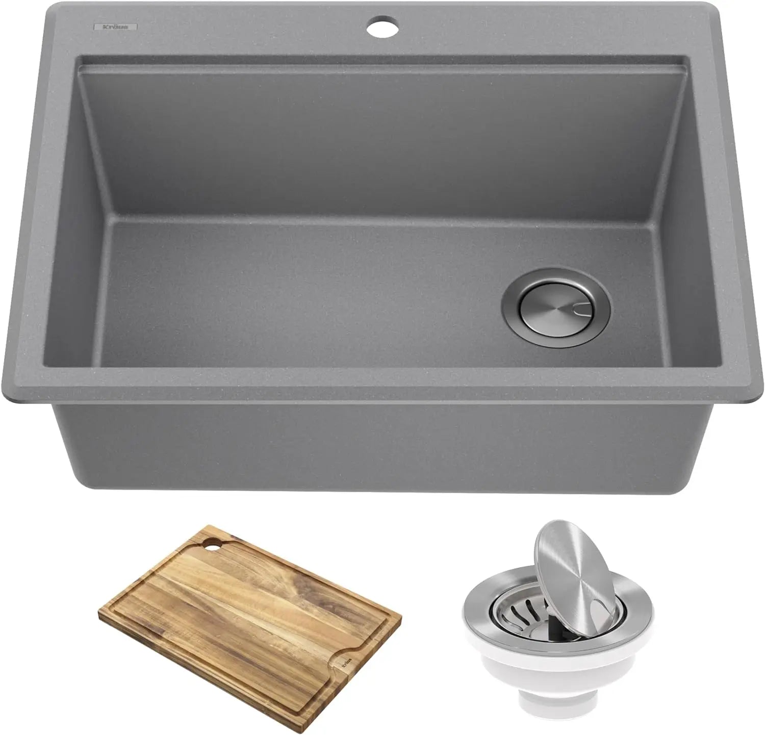 Workstation 32 inch Undermount Granite Composite Single Bowl Kitchen Sink in Metallic Black with Accessories, KGUW2-33MBL