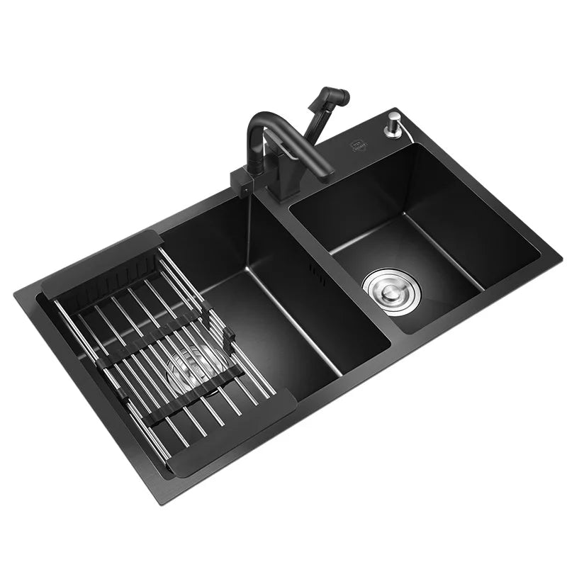 304 Stainless Steel Nano Black Kitchen Sink Vegetable Wash Basin For Home Fixture With  Faucet Drain Accessories Topmount