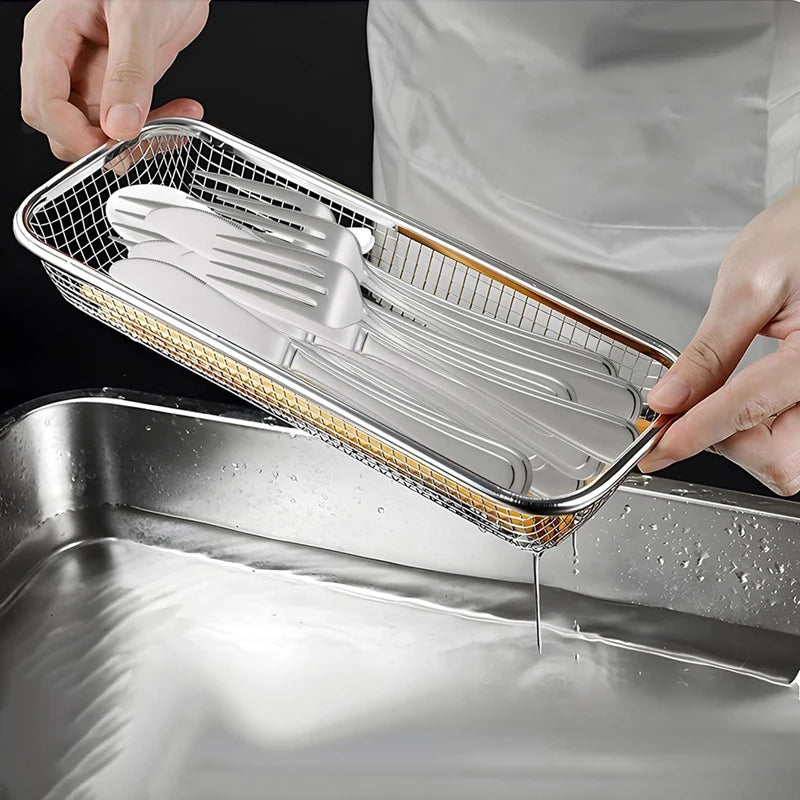 2 Pack Stainless Steel Utensils Holder Compact Dish Rack Chopsticks Spoons Drainer Basket Organizer