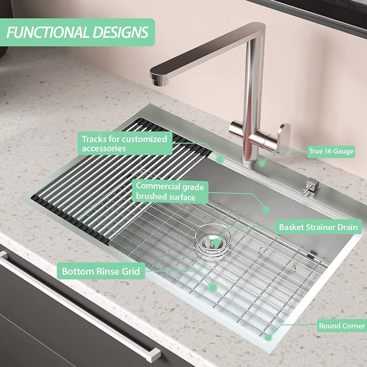 Stainless Steel 30 in 2-Hole Single Bowl Drop-In Workstation Kitchen Sink with Bottom Grid and Basket Strainer