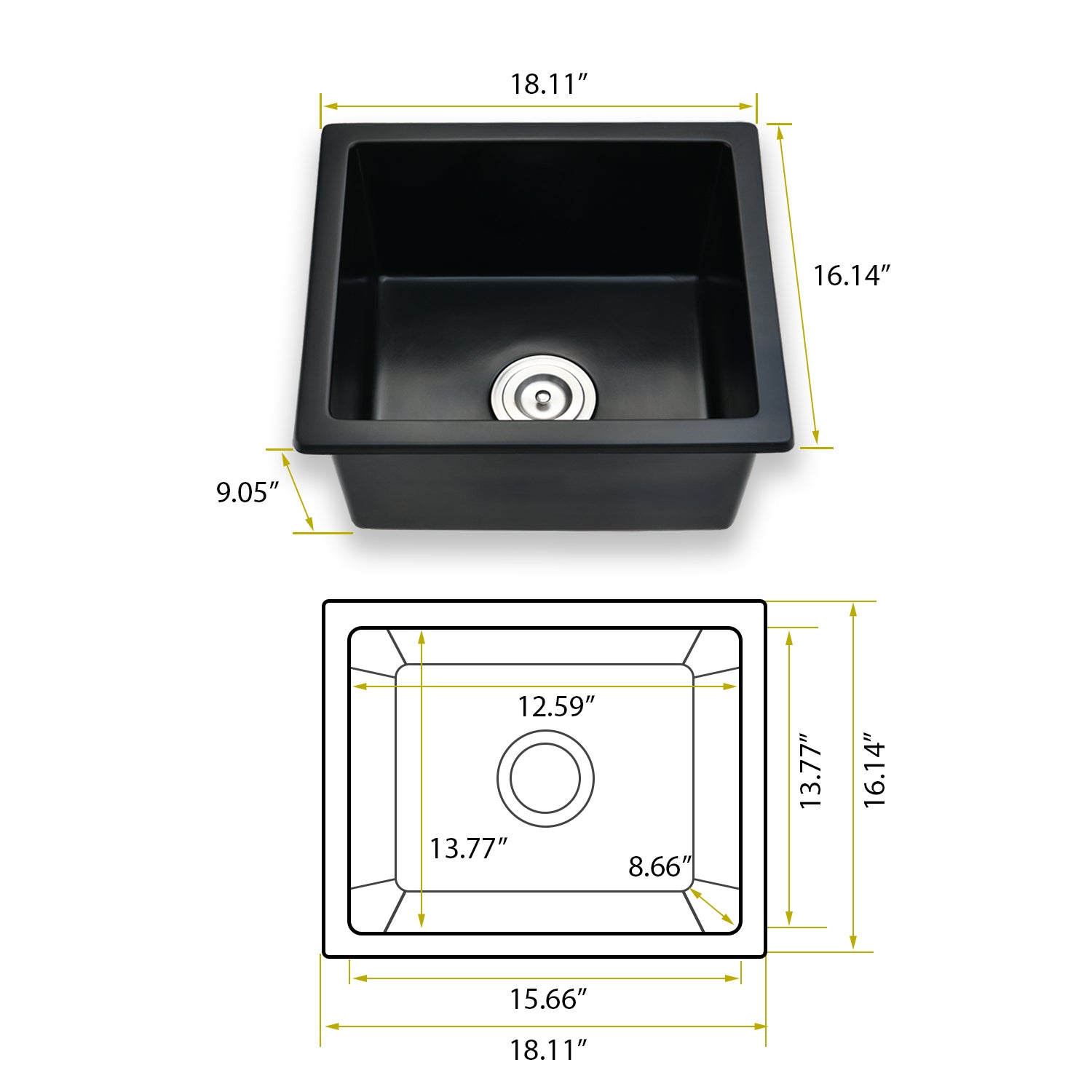 Quartz Undermount Bar Sink With Basket Strainer