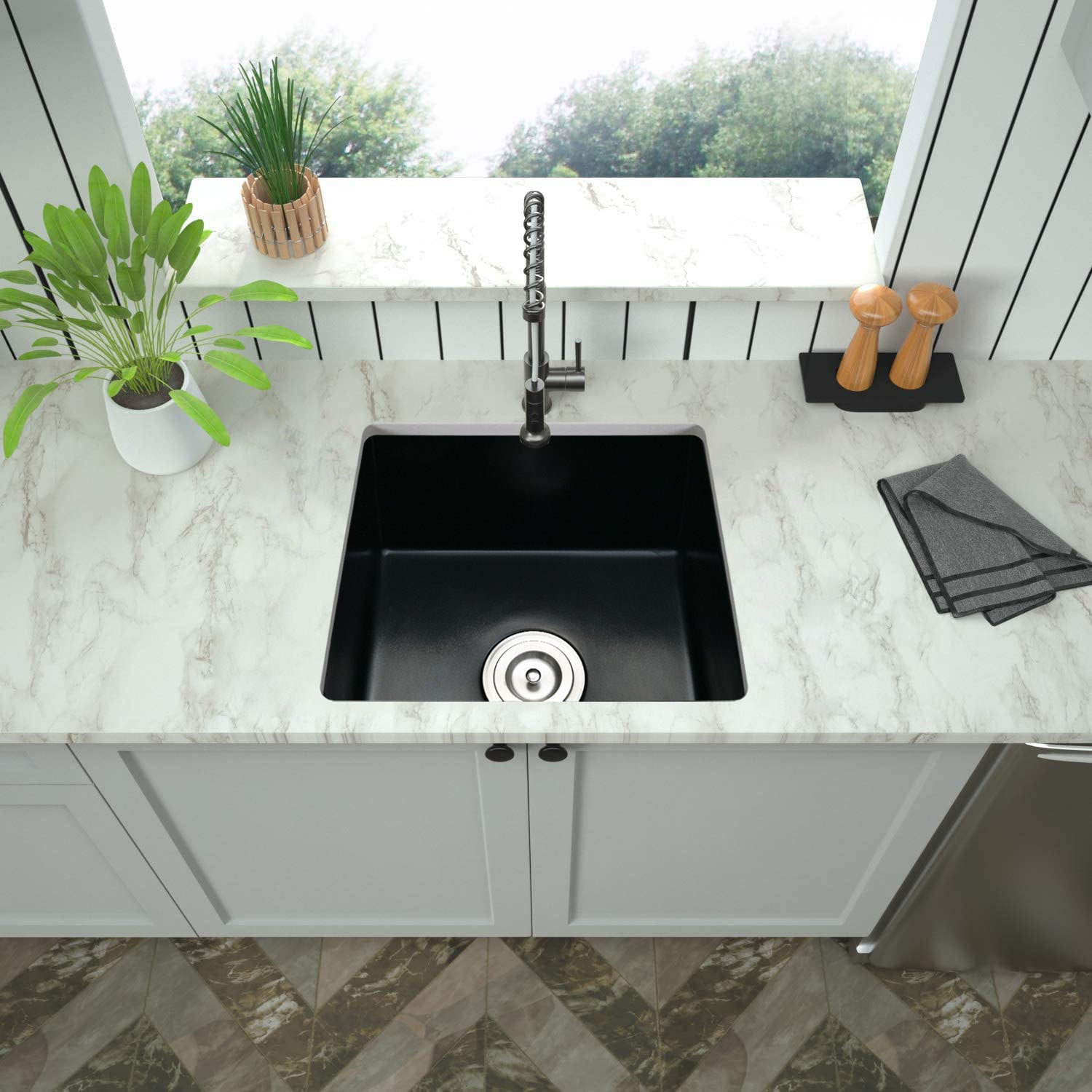 Quartz Undermount Bar Sink With Basket Strainer