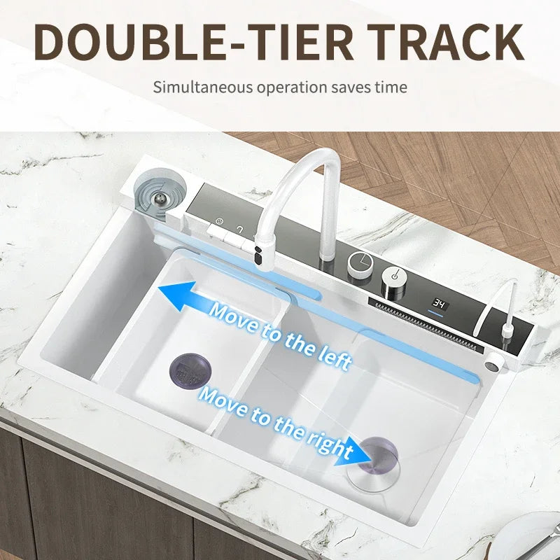 Stainless steel white kitchen sink Smart waterfall sink for kitchen Dishwasher nano large Washbasin multi function sink products