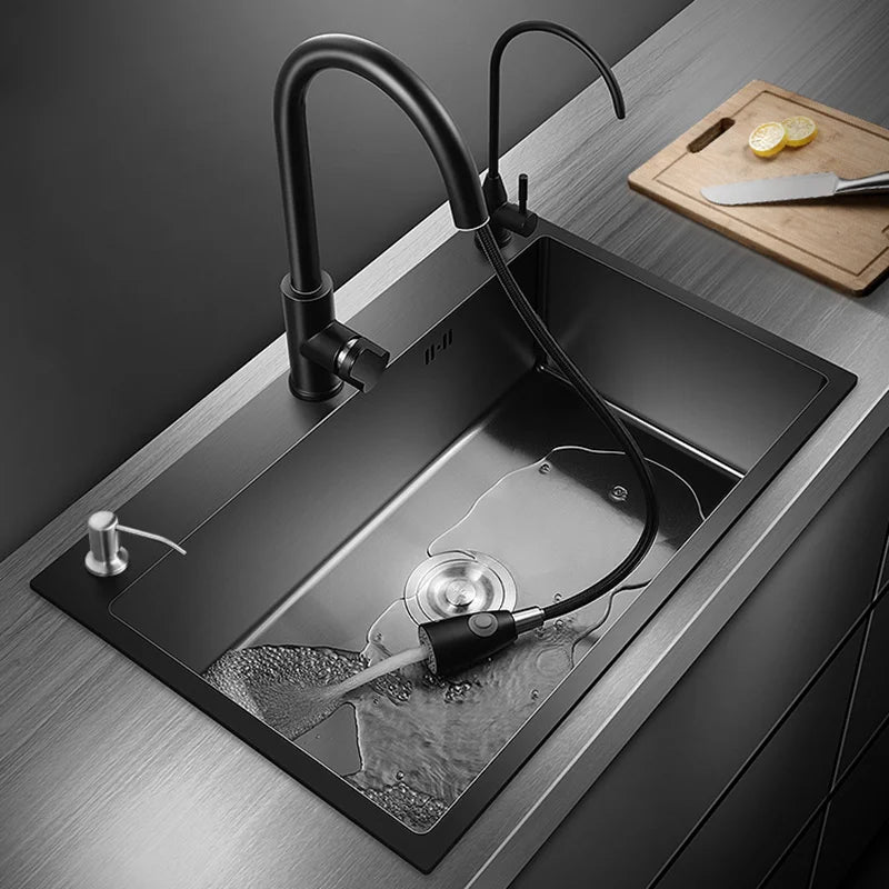 Stainless Steel Kitchen Sinks Single Slot Black Nano Wash Basin Home basin Under The Counter Washing Sink Kitchen Accessories MC