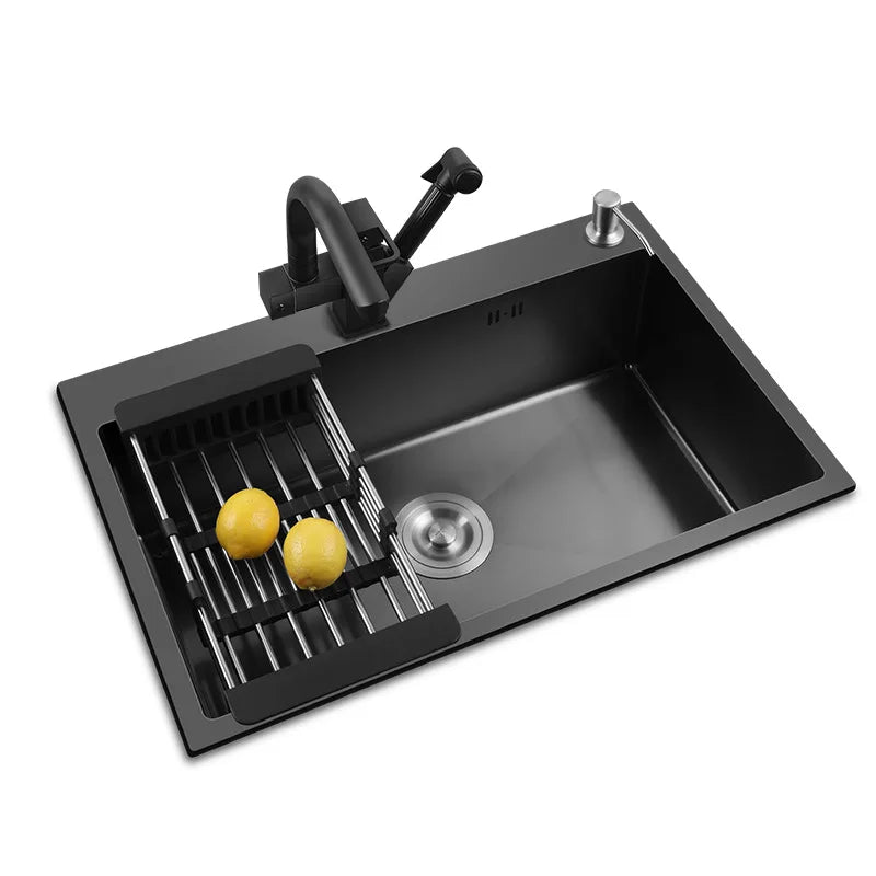 Nano Kitchen Sink Thickened SUS304 Stainless Steel Sink Large Single Slot Undermount Topmount Sink With Faucet Various Sizes