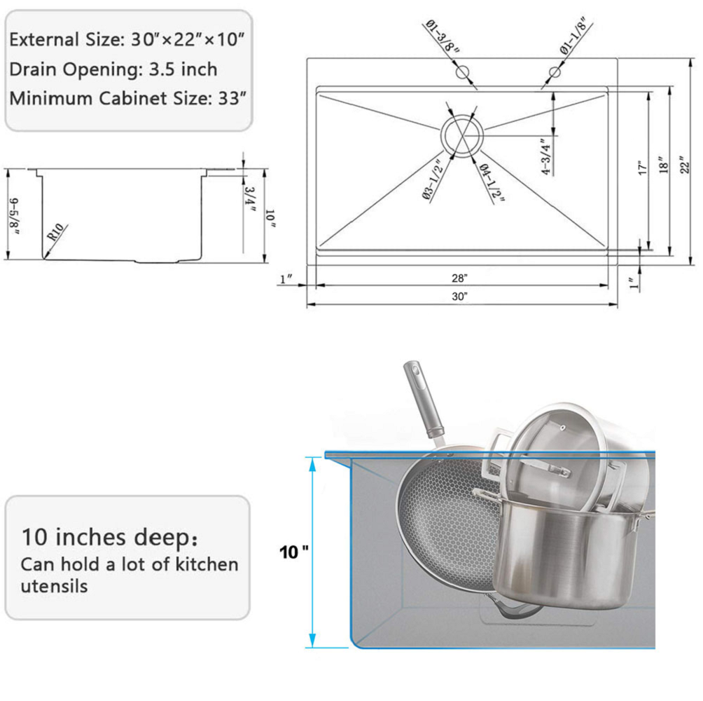 Stainless Steel 30 in 2-Hole Single Bowl Drop-In Workstation Kitchen Sink with Bottom Grid and Basket Strainer