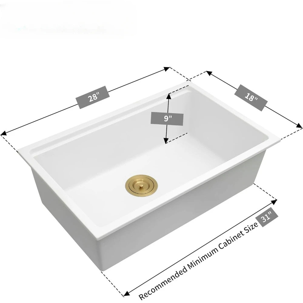 Белая кухонная мойка 28" X 18", гранитная композитная кухонная мойка, мойка с одной чашей для рабочей станции 