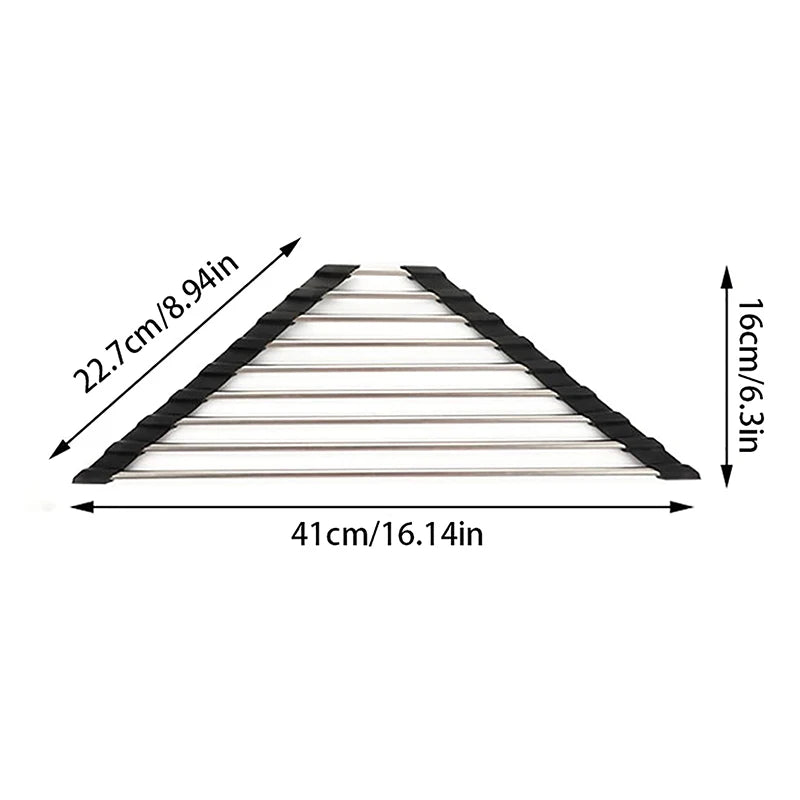 Kitchen Sink Organizer Roll Up Triangle Dish Drying Rack Corner Over The Sink Sponge Rag Holder Foldable Stainless Steel Drainer