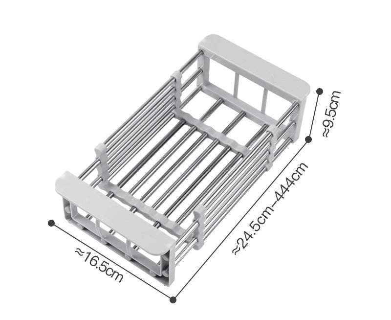 Adjustable Dish Drainer Stainless Steel Sink Drain Rack Fruit Vegetable Retractable Kitchen Organizer Basket Storage Tableware