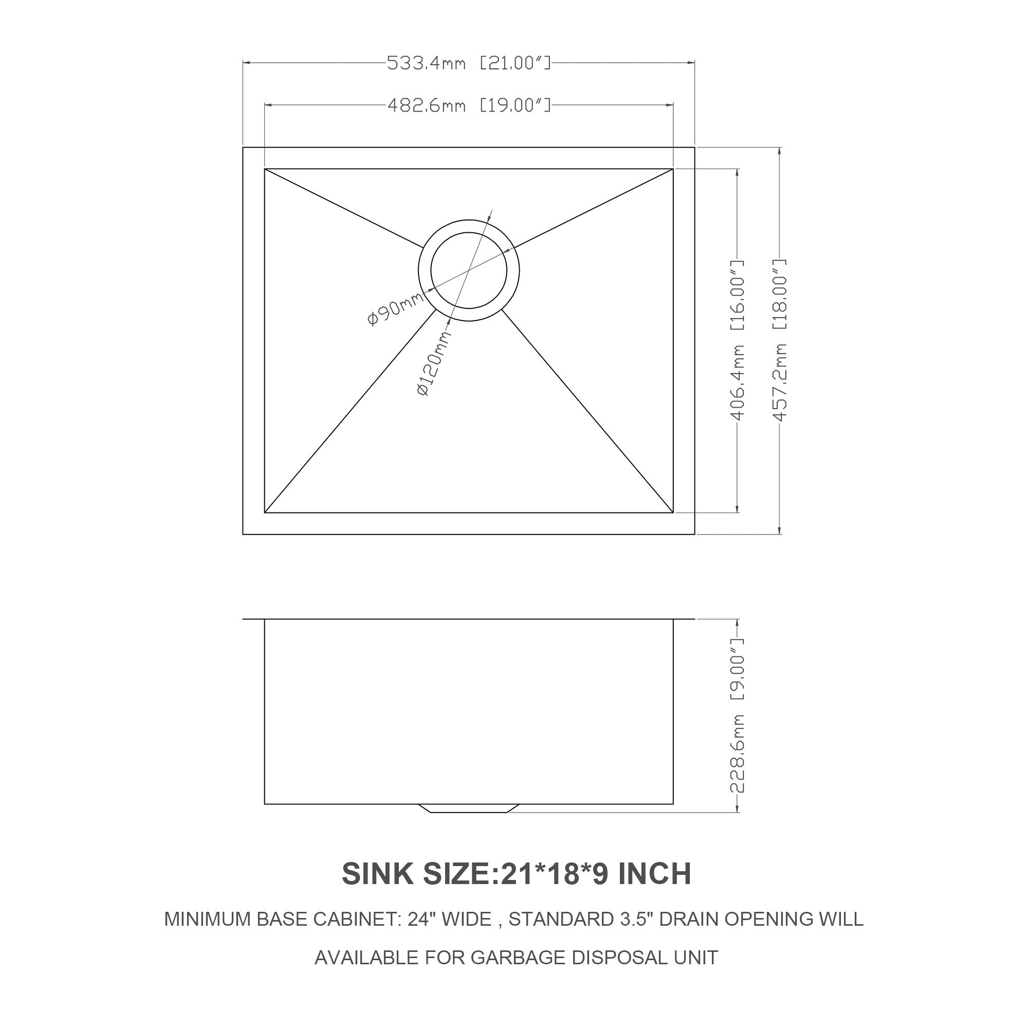 21 Inch Undermount Sink - 21"x18"x9" Undermount Stainless Steel Kitchen Sink 18 Gauge 9 Inch Deep Single Bowl Kitchen Sink Basin