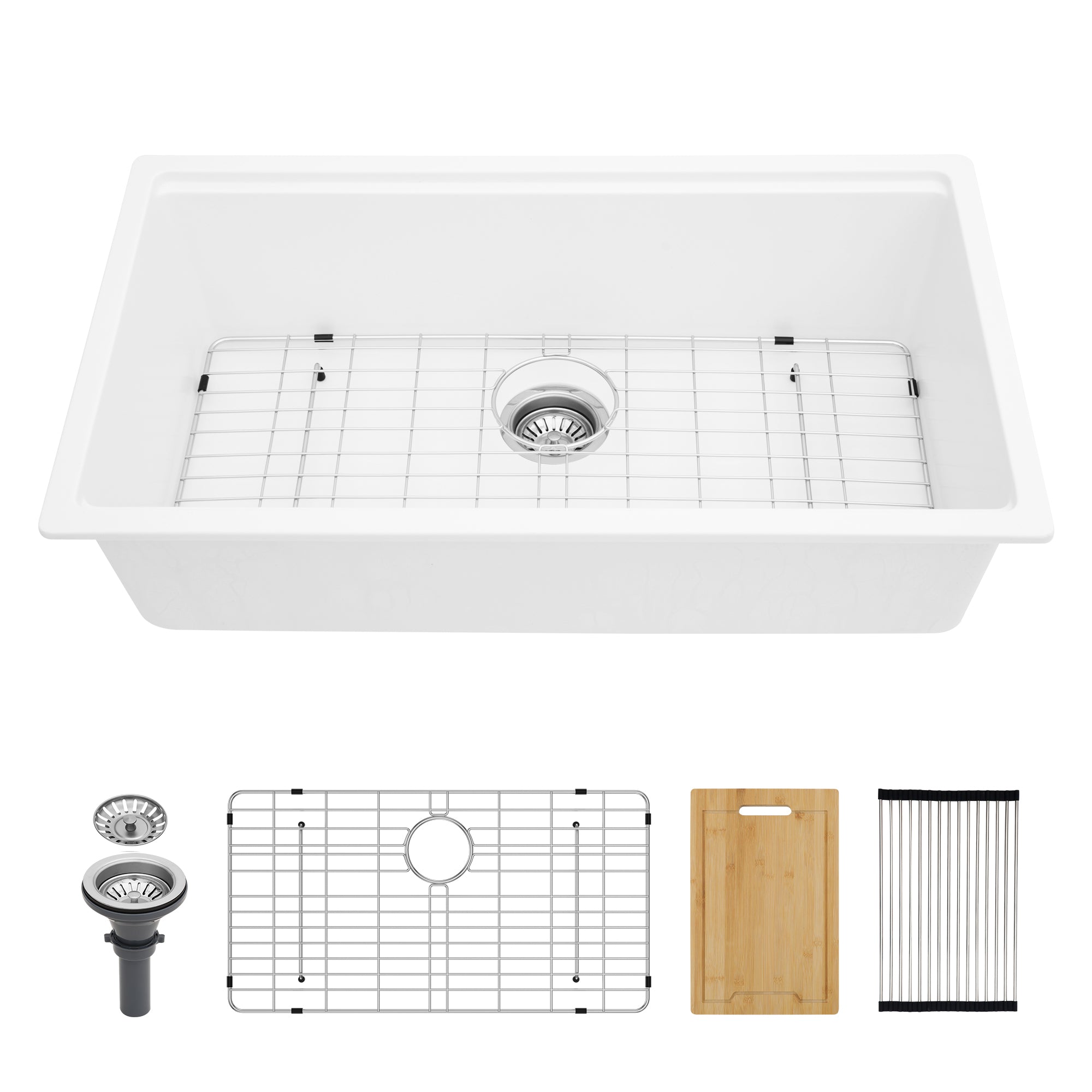 Quartz Kitchen Sink - 30x19" White granite composite Workstation undermount kitchen sink