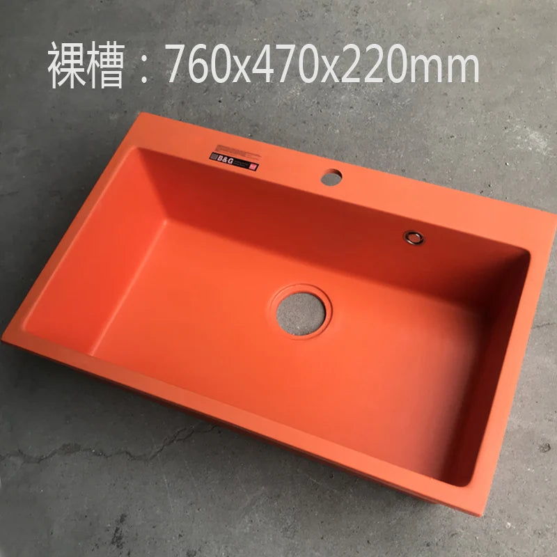 Orange Quartz Sink Kitchen Middle Island Basin Color Washing Basin Granite Counter Middle Basin Thickened Pole