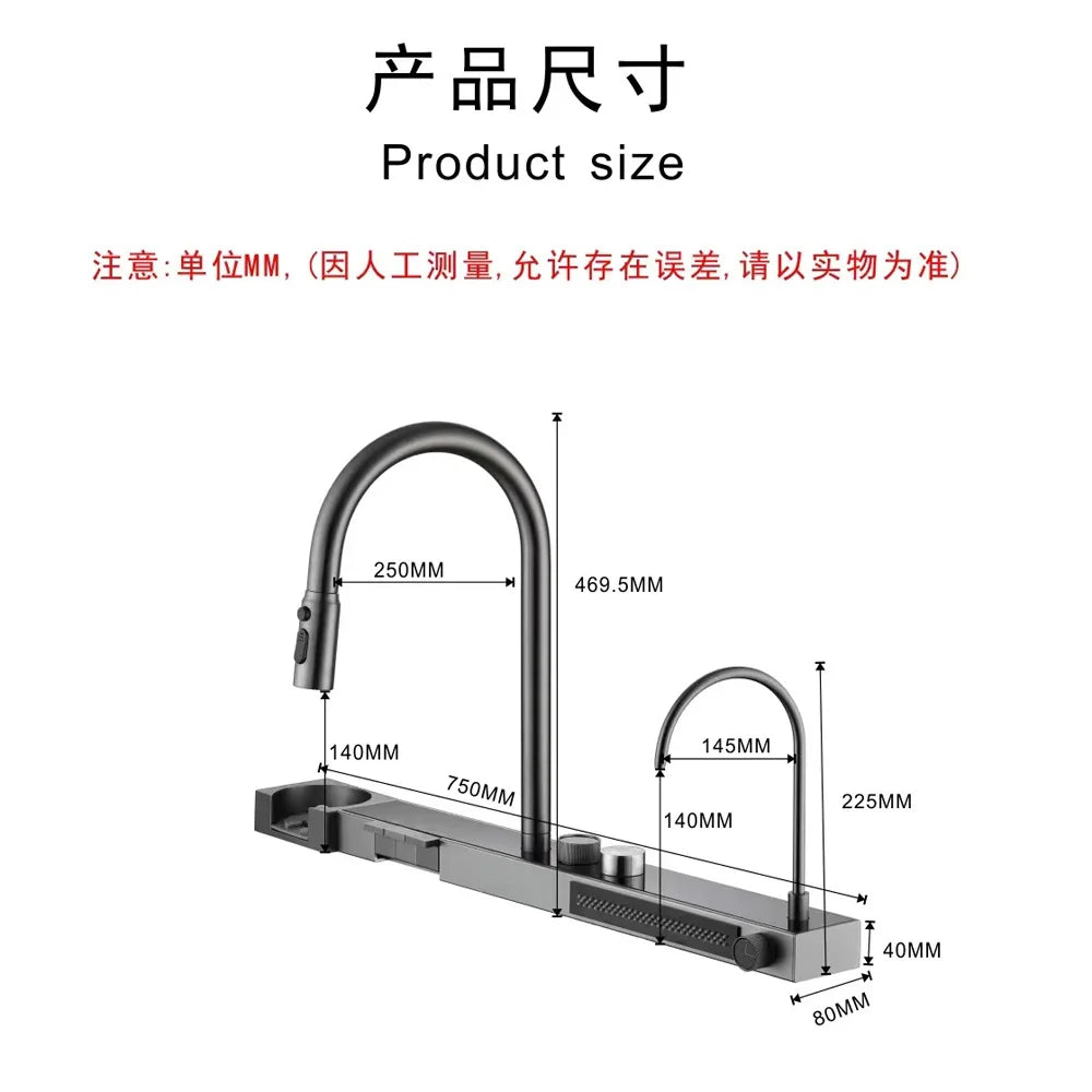 Waterfall Digital Display Honeycomb Nano Black Kitchen Sink Stainless Steel Oil-Resistant Piano Button Single Sink Faucet Set