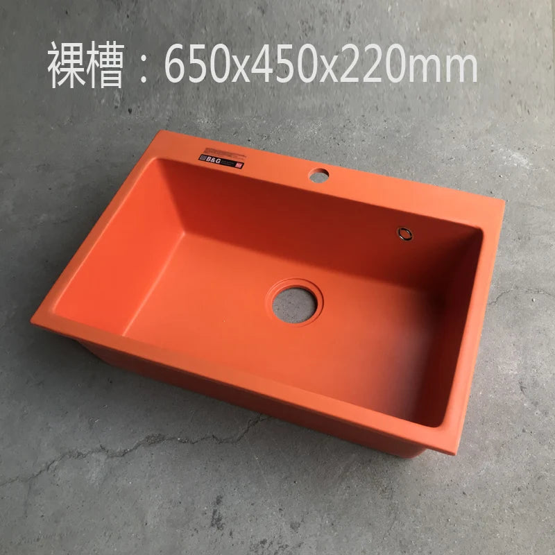 Orange Quartz Sink Kitchen Middle Island Basin Color Washing Basin Granite Counter Middle Basin Thickened Pole