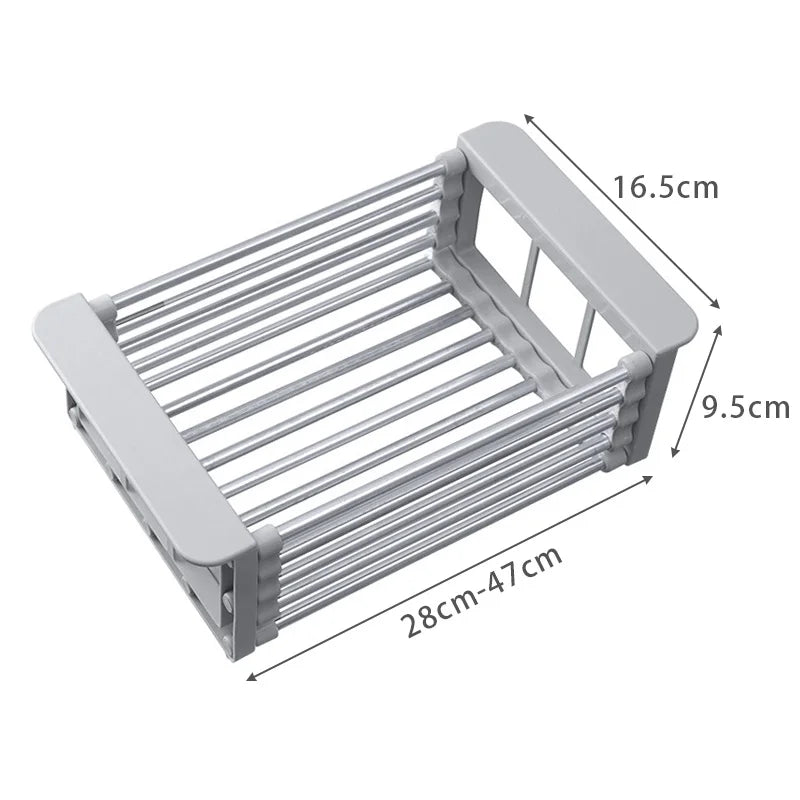 Kitchen Sink Rack Adjustable Stainless Steel Dish Drain Rack Sink Plate Bowl Holder Tableware Organizer Fruit Vegetable Drainer