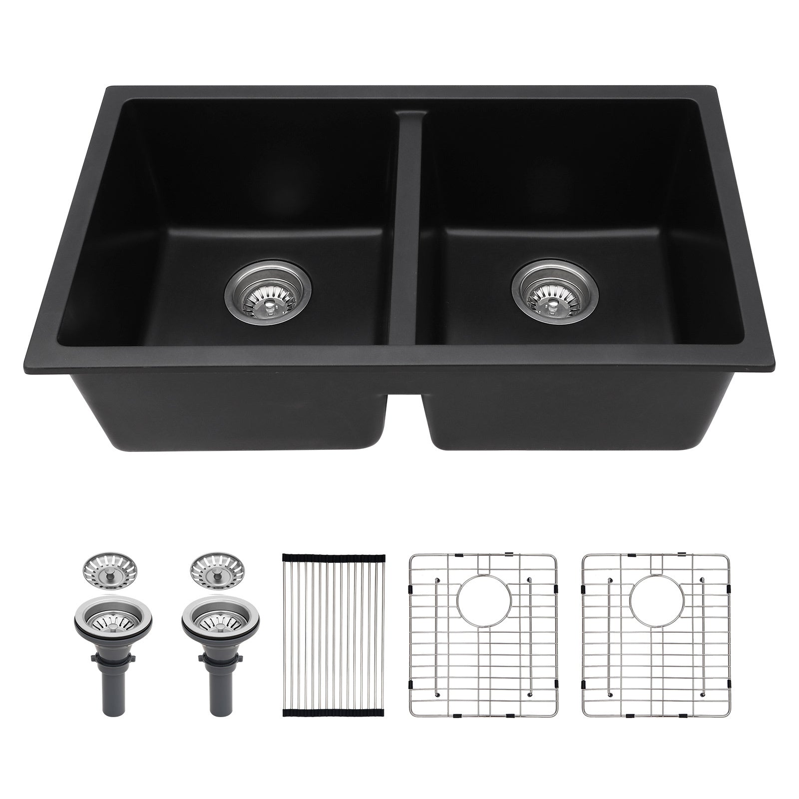 Quartz Kitchen Sink - 33x19" Black granite composite undermount kitchen sink Double Bowl(50/50)