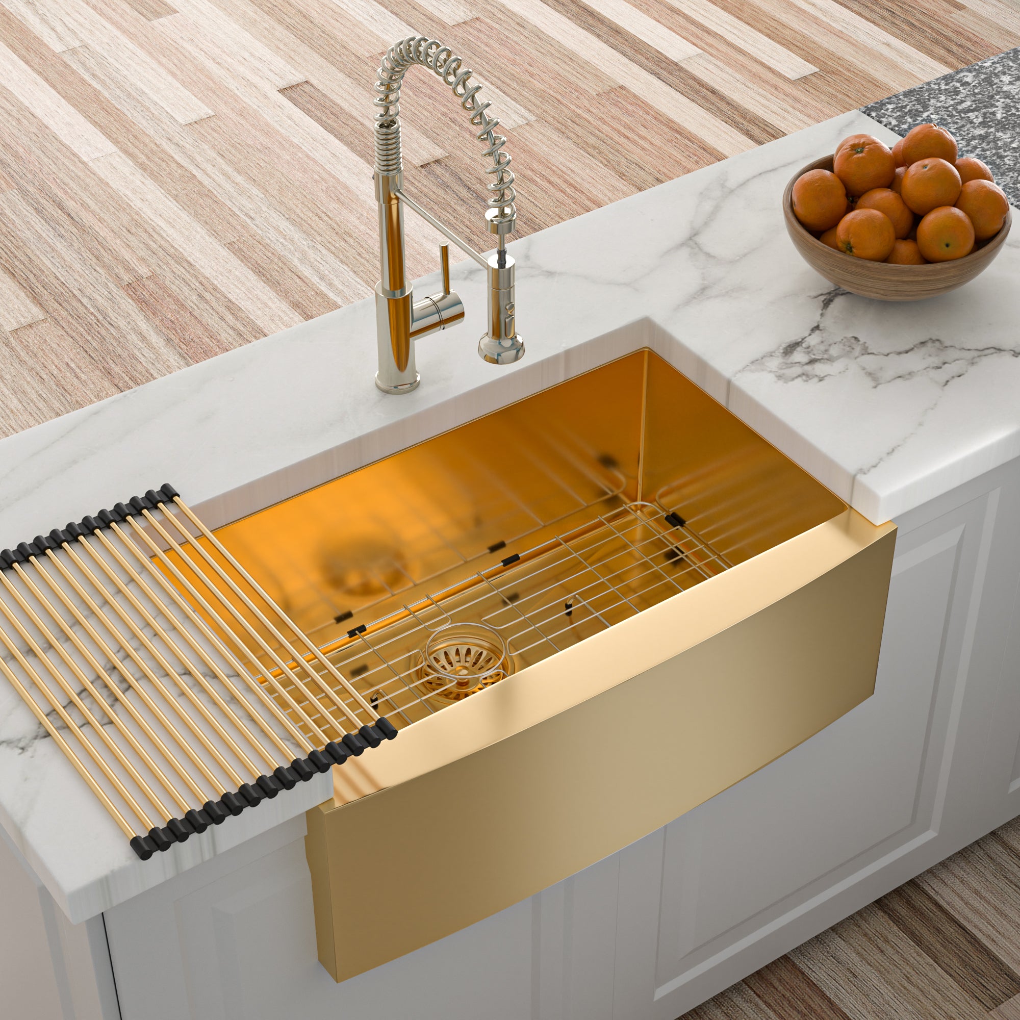 33 Gold Farmhouse Sink - 33-дюймовая кухонная мойка из нержавеющей стали 16 калибра Фартук передняя кухонная мойка