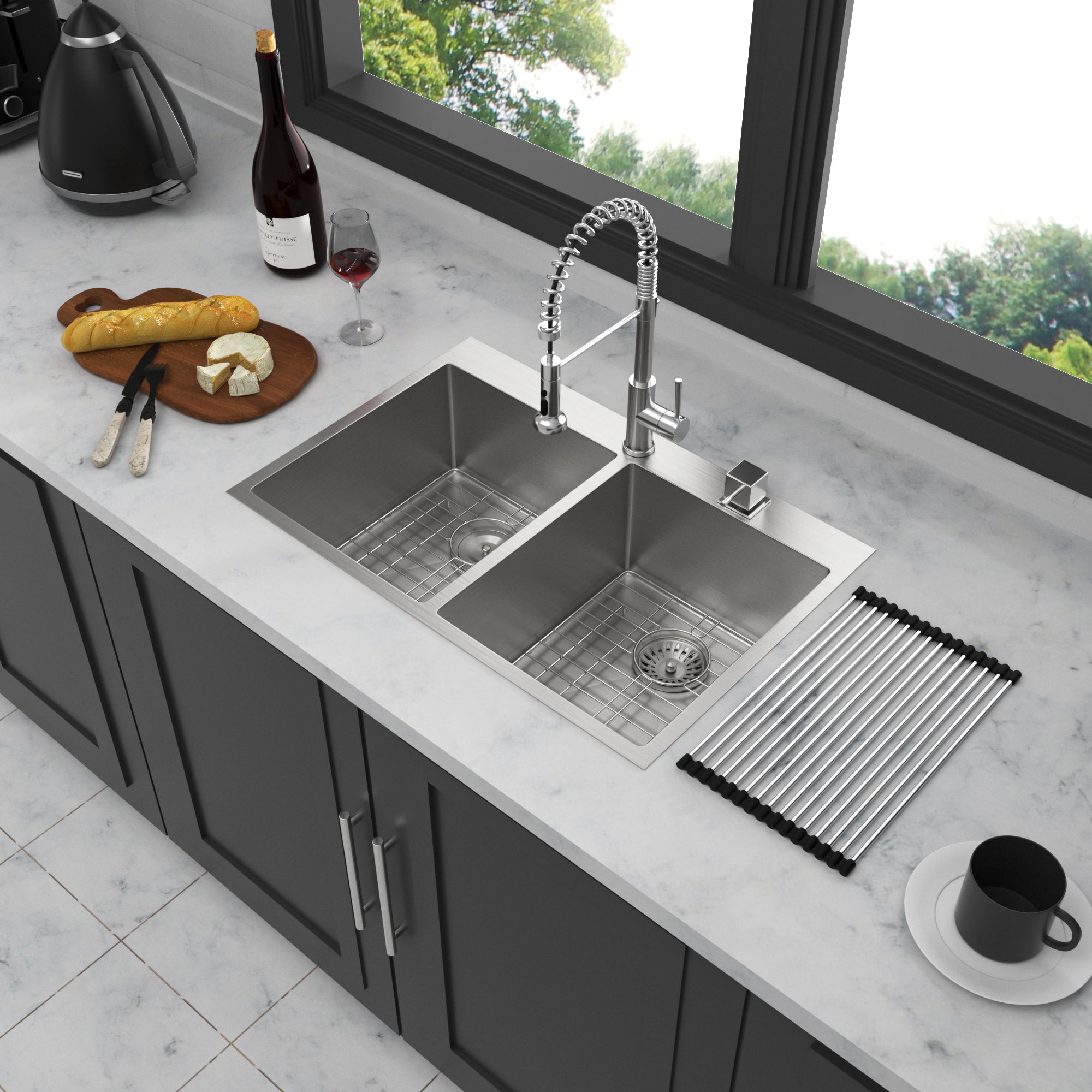 Double Bowl (50/50) Drop in Sink - 33"x22"x10" Stainless Steel Kitchen Sink 16 Gauge with Two 10" Deep Basin