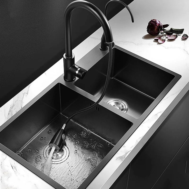 304 Stainless Steel Nano Black Kitchen Sink Vegetable Wash Basin For Home Fixture With  Faucet Drain Accessories Topmount