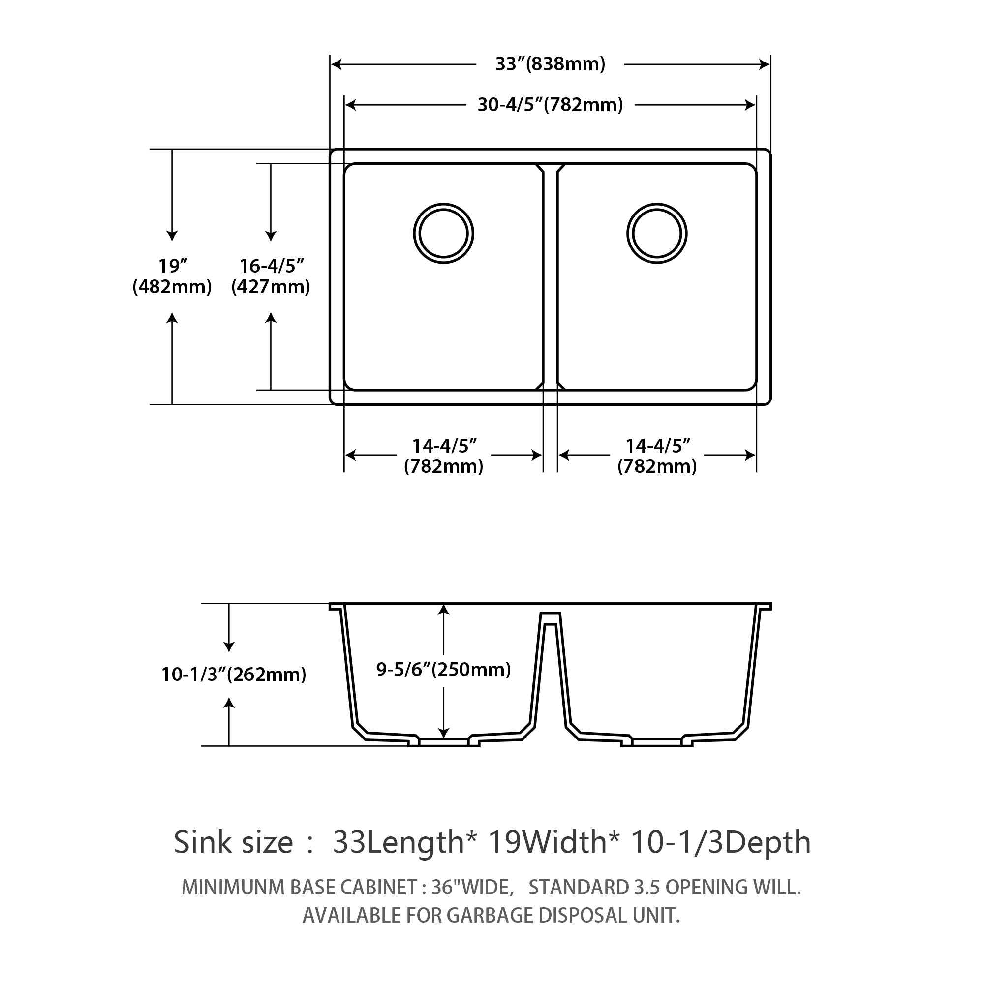 Quartz Kitchen Sink - 33x19" Black granite composite undermount kitchen sink Double Bowl(50/50)