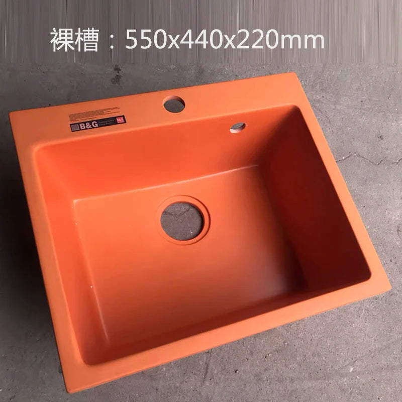 Orange Quartz Sink Kitchen Middle Island Basin Color Washing Basin Granite Counter Middle Basin Thickened Pole