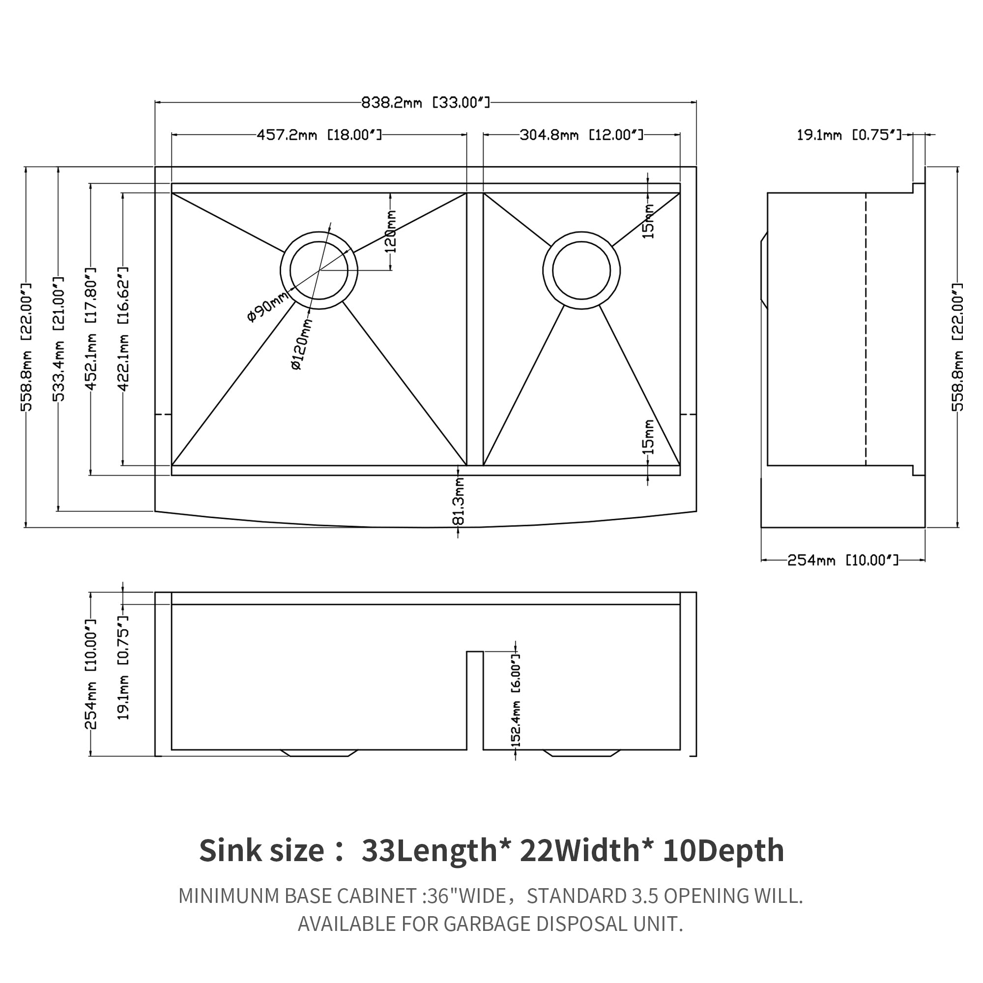 Double Bowl(60/40) Farmhouse Sink Workstation - 33 Inch Kitchen Sink Stainless Steel 16 gauge Apron Front Kitchen Sink